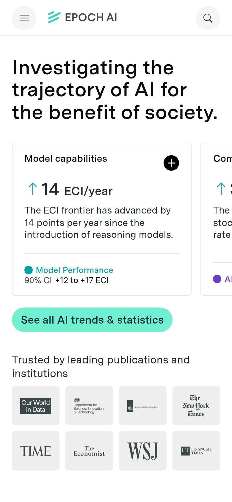 Epoch AI (FrontierMath / Benchmarks) mobile capture for Mobile web