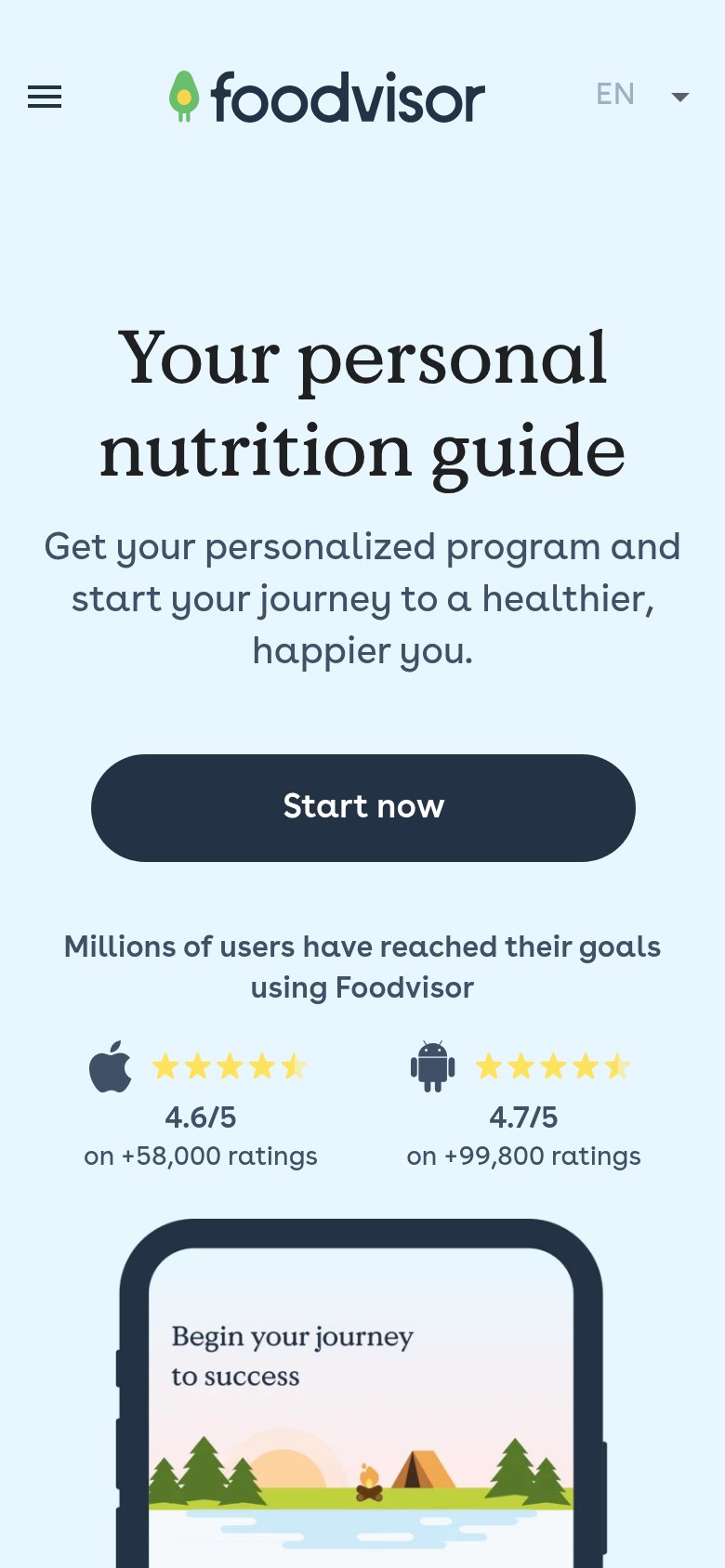 Foodvisor mobile capture for Mobile web