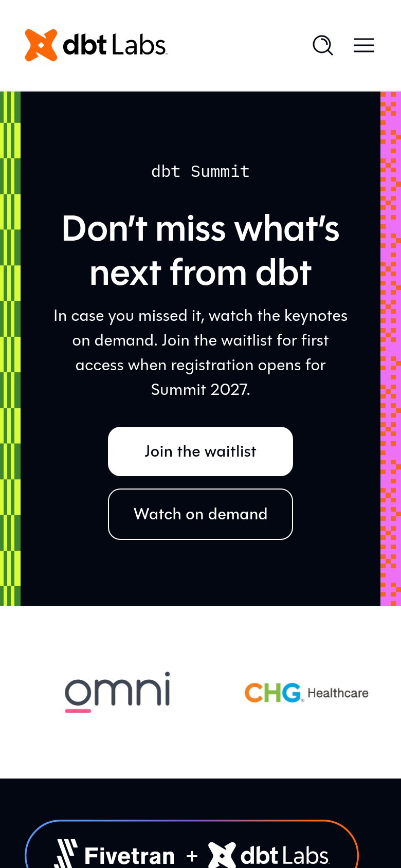dbt Semantic Layer (dbt Labs) mobile capture for Mobile web