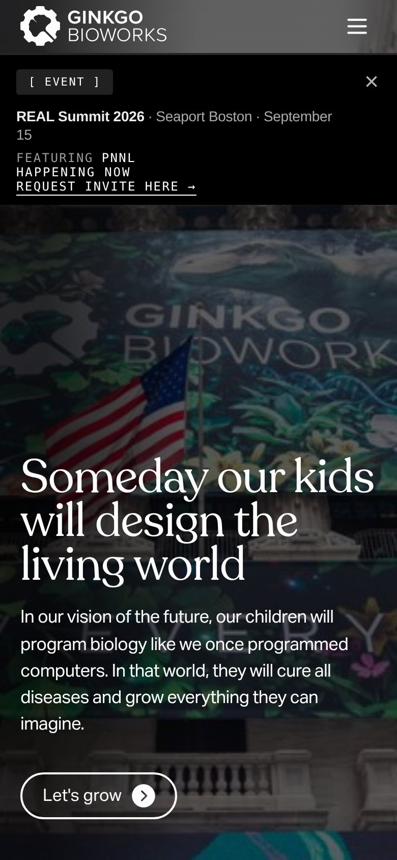 Ginkgo Bioworks mobile capture for Mobile web