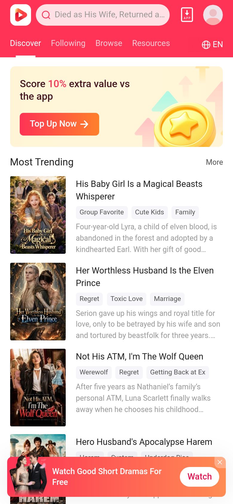 GoodShort mobile capture for Mobile web