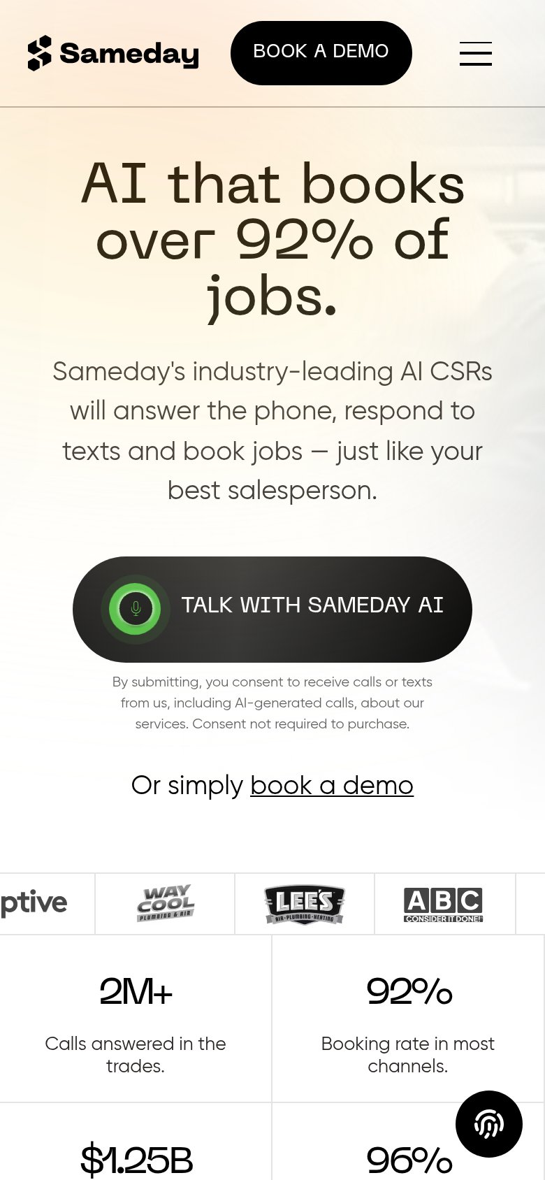 Sameday AI mobile capture for Mobile web