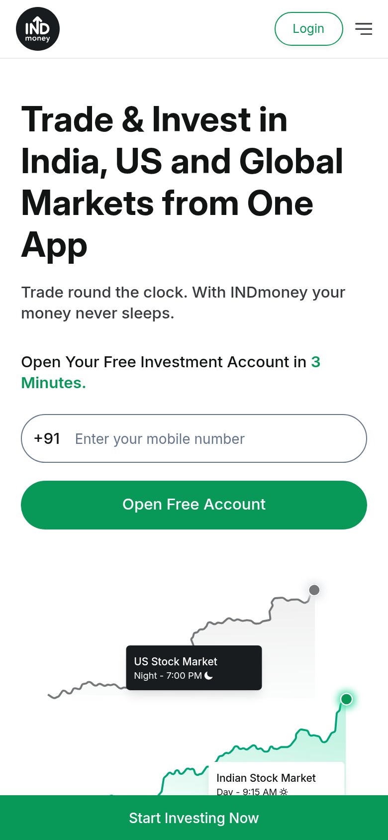 INDmoney mobile capture for Mobile web