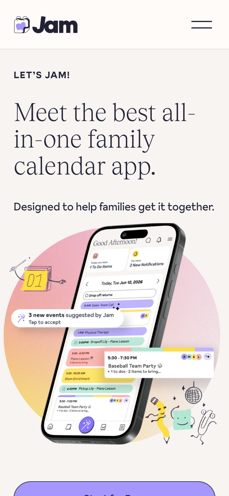 Jam Family Calendar mobile capture for Mobile web