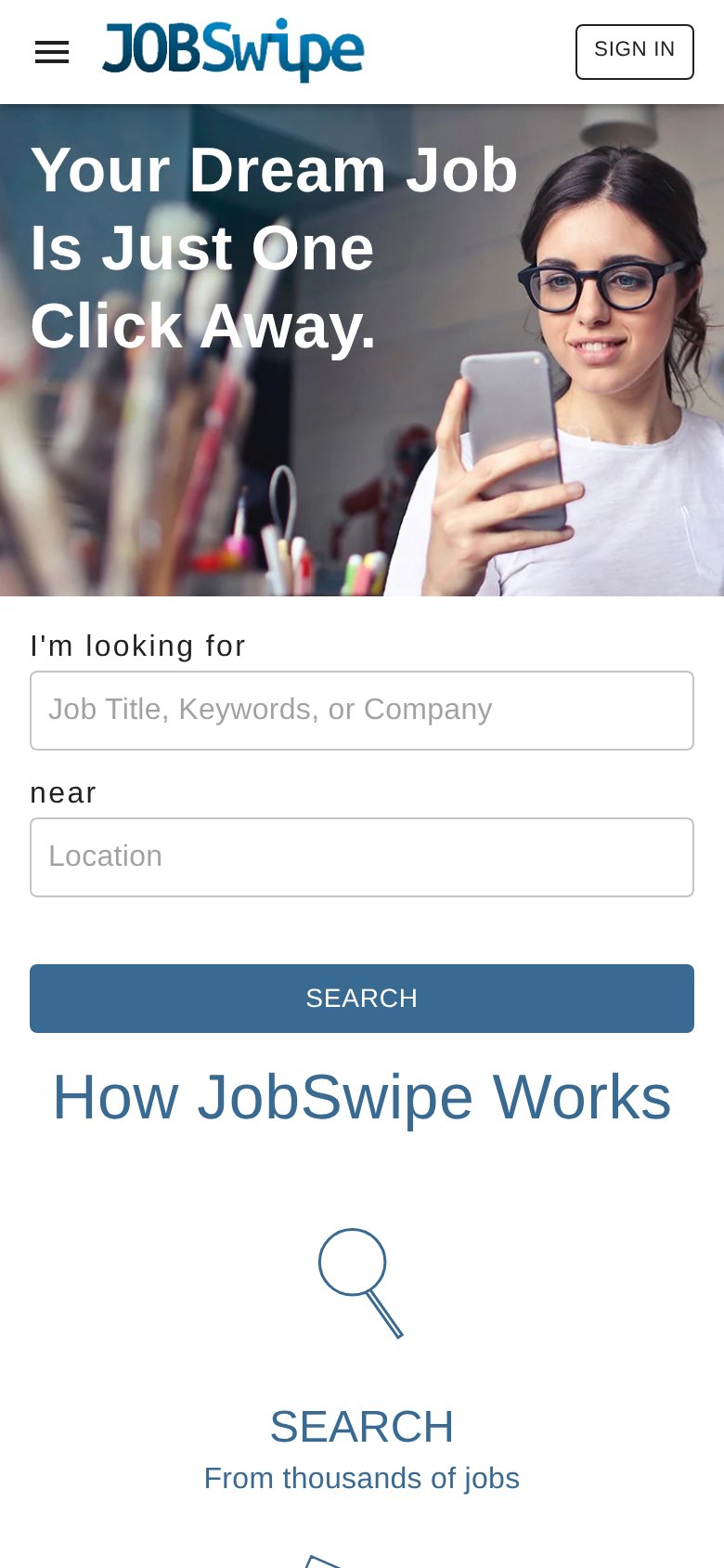 JobSwipe mobile capture for Mobile web