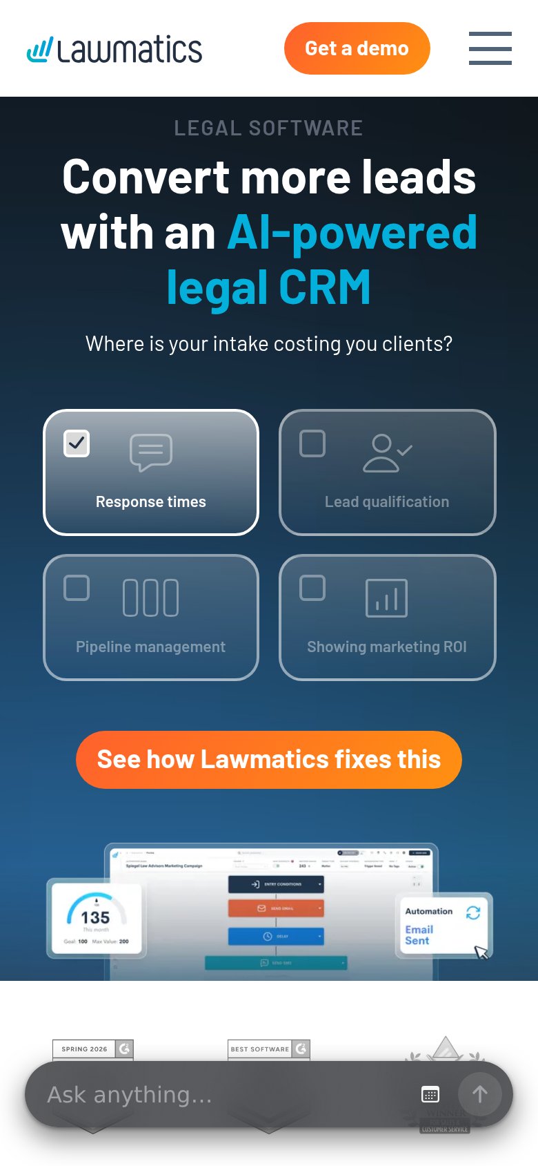 Lawmatics mobile capture for Mobile web