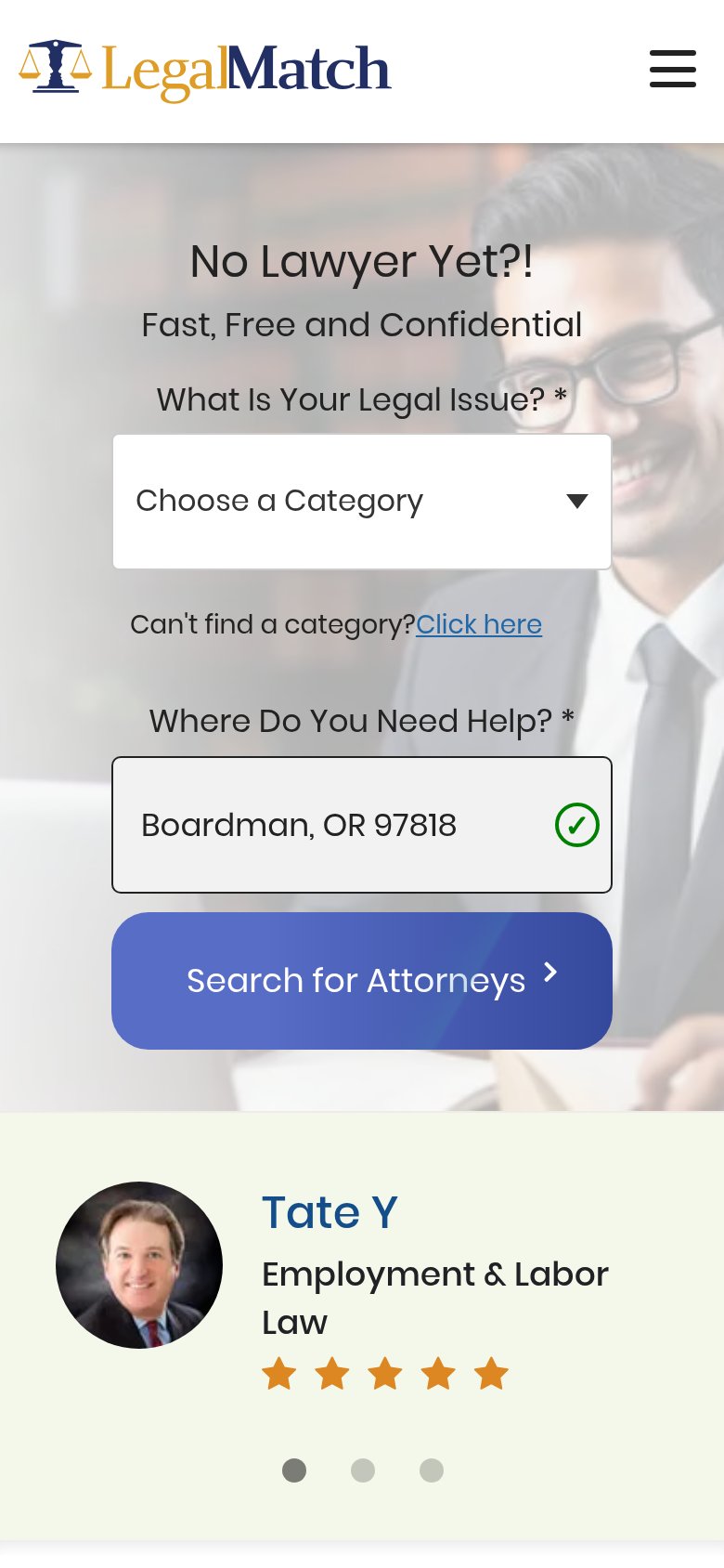 LegalMatch mobile capture for Mobile web