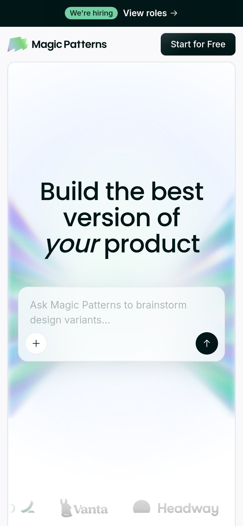 Magic Patterns mobile capture for Mobile web
