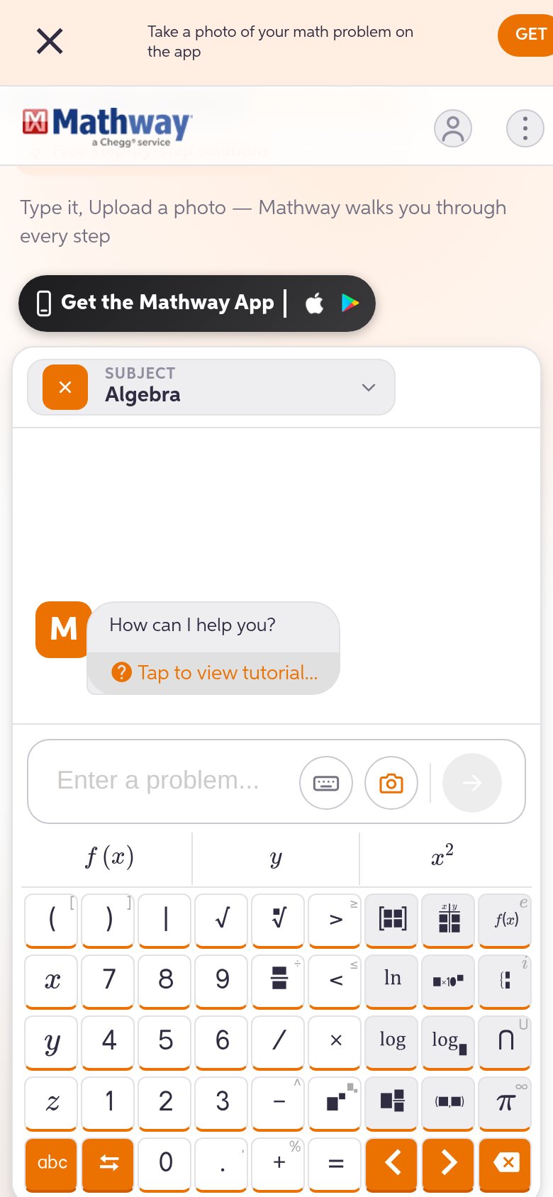 Mathway mobile capture for Mobile web