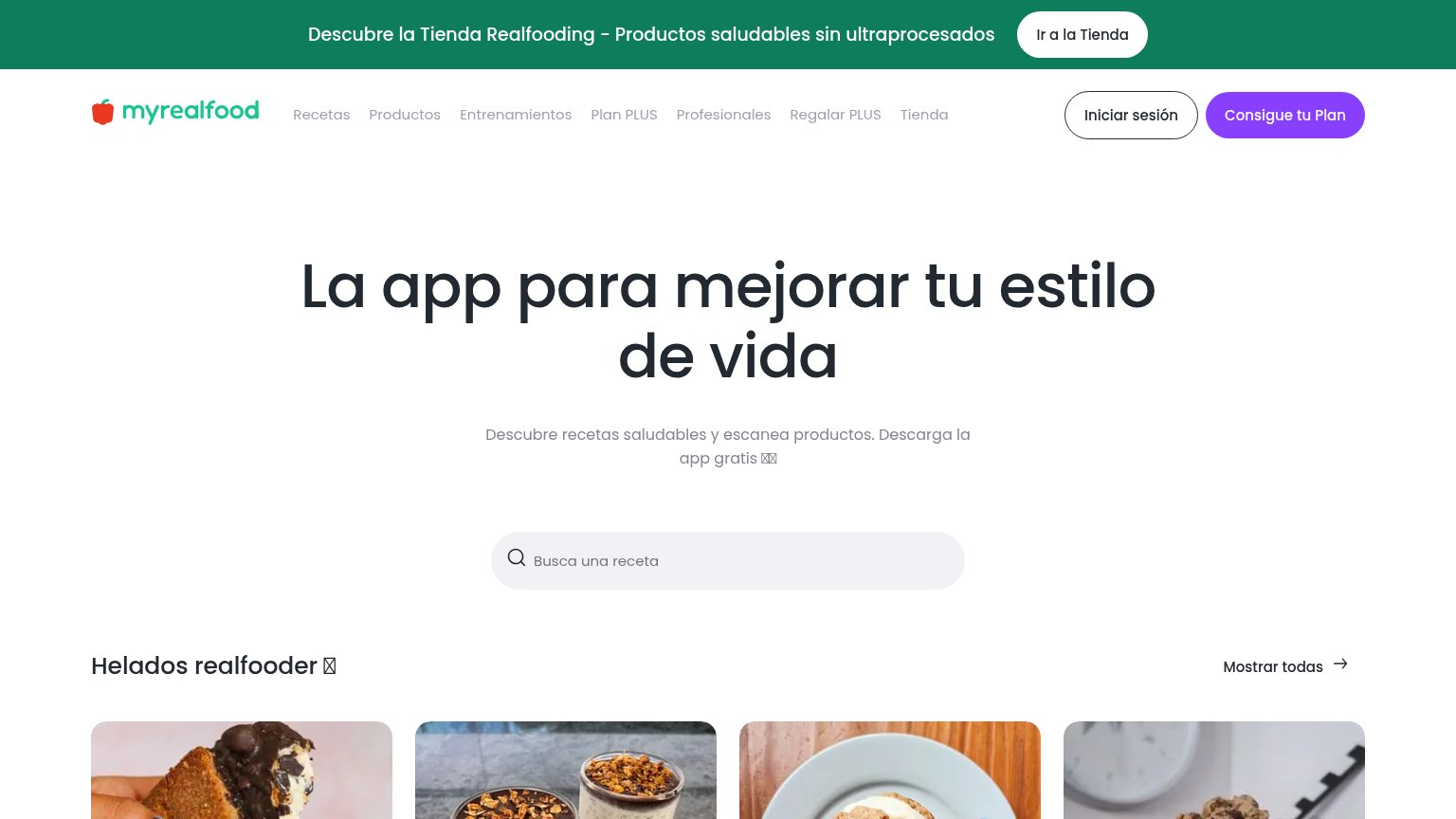 MyRealFood desktop capture for Information hierarchy
