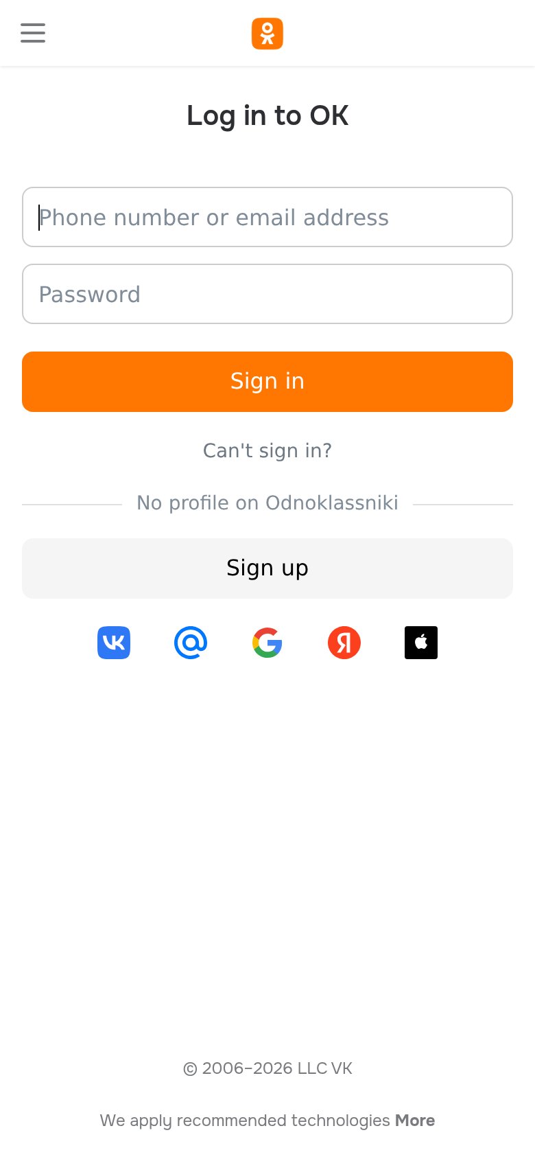 Odnoklassniki (OK) mobile capture for Mobile web