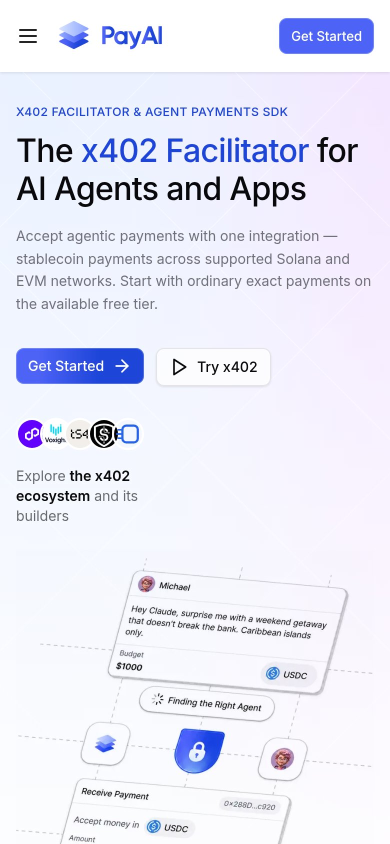PayAI (x402 ecosystem marketplaces) mobile capture for Mobile web
