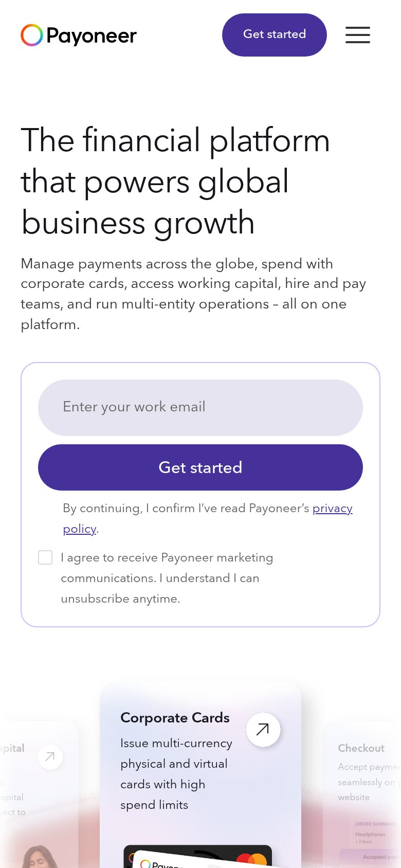 Payoneer mobile capture for Mobile web