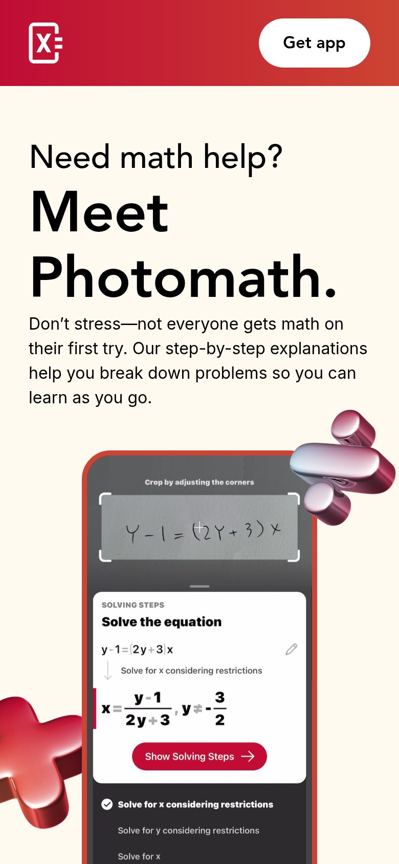 Photomath mobile capture for Mobile web