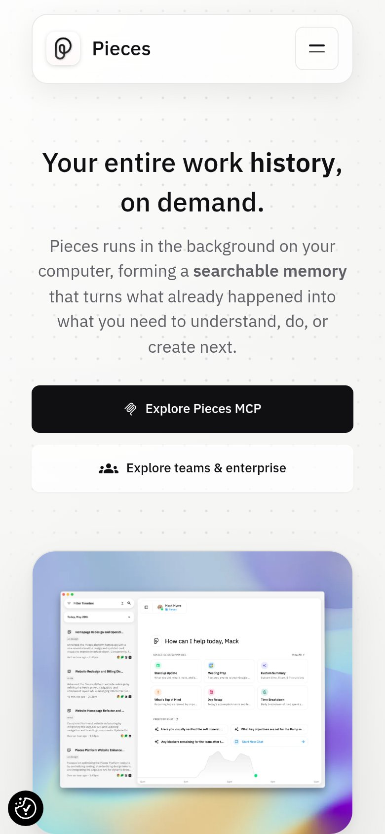 Pieces mobile capture for Mobile web