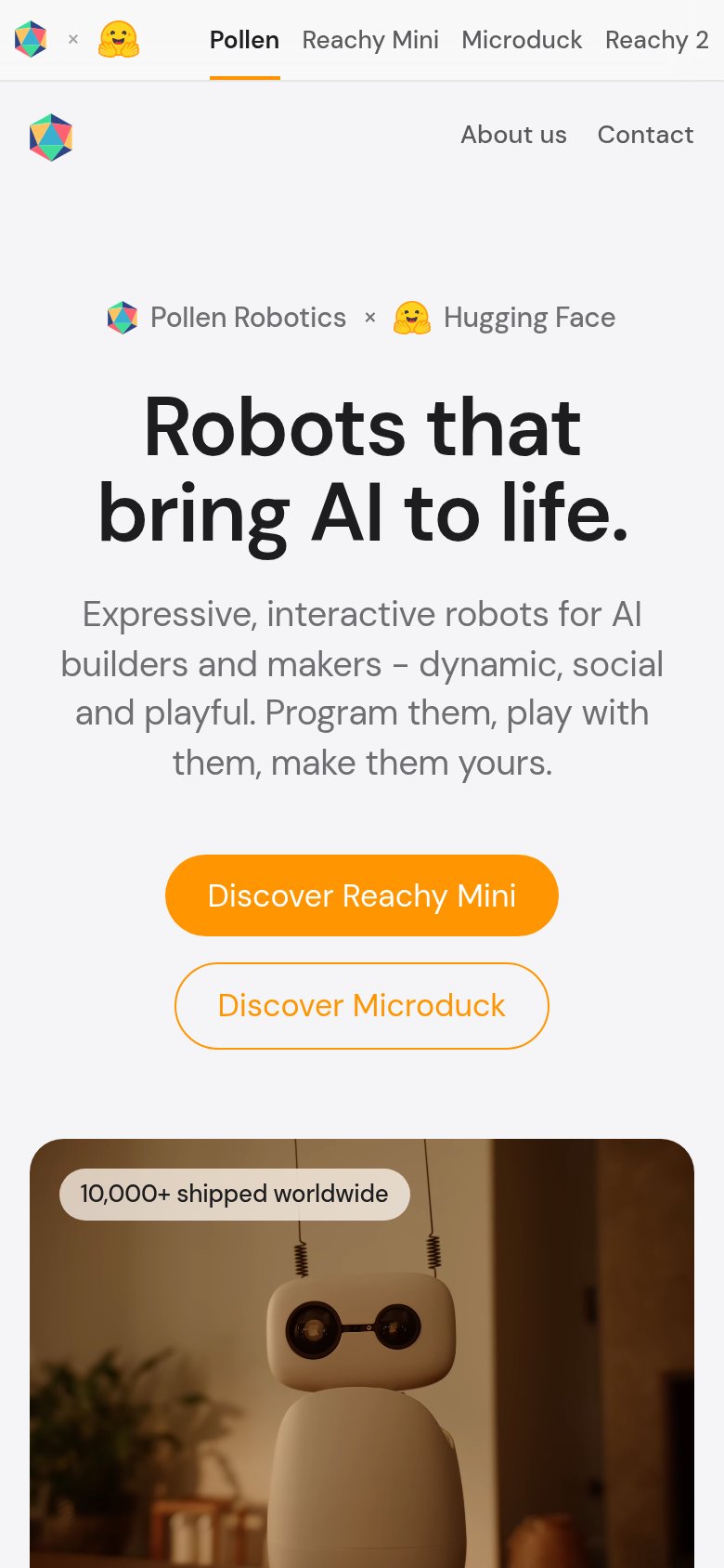 Reachy Mini (Pollen Robotics / Hugging Face) mobile capture for Mobile web