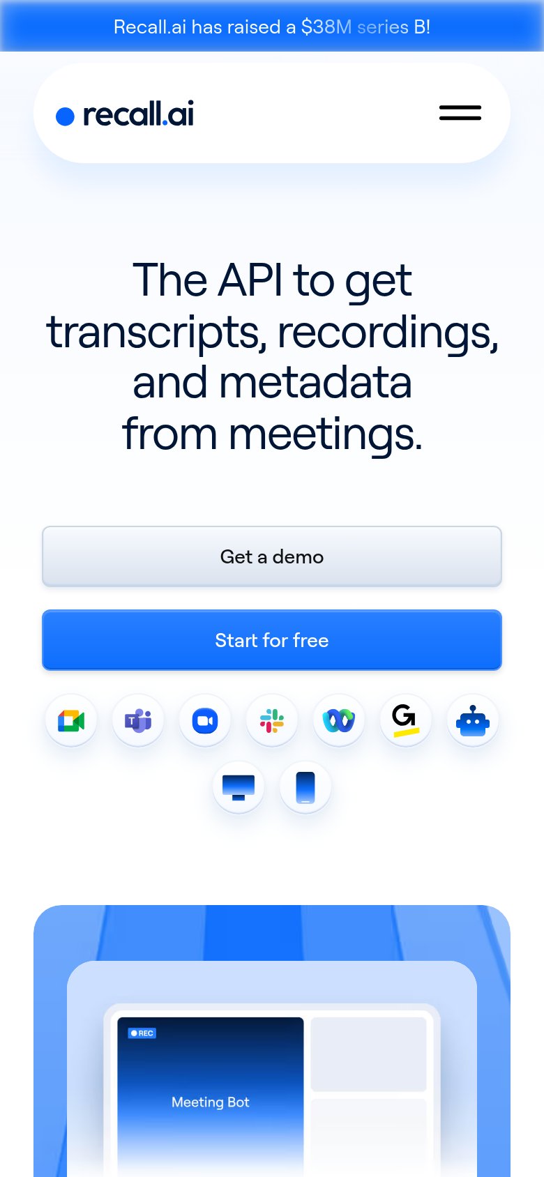 Recall.ai (Windrecorder alternative) — Screen Memory by Memex mobile capture for Mobile web