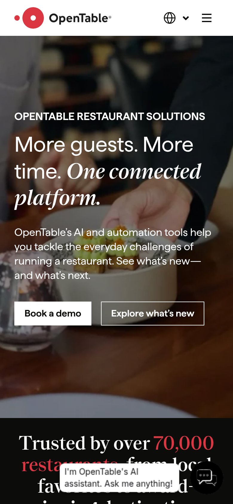 OpenTable (for Restaurants) mobile capture for Mobile web