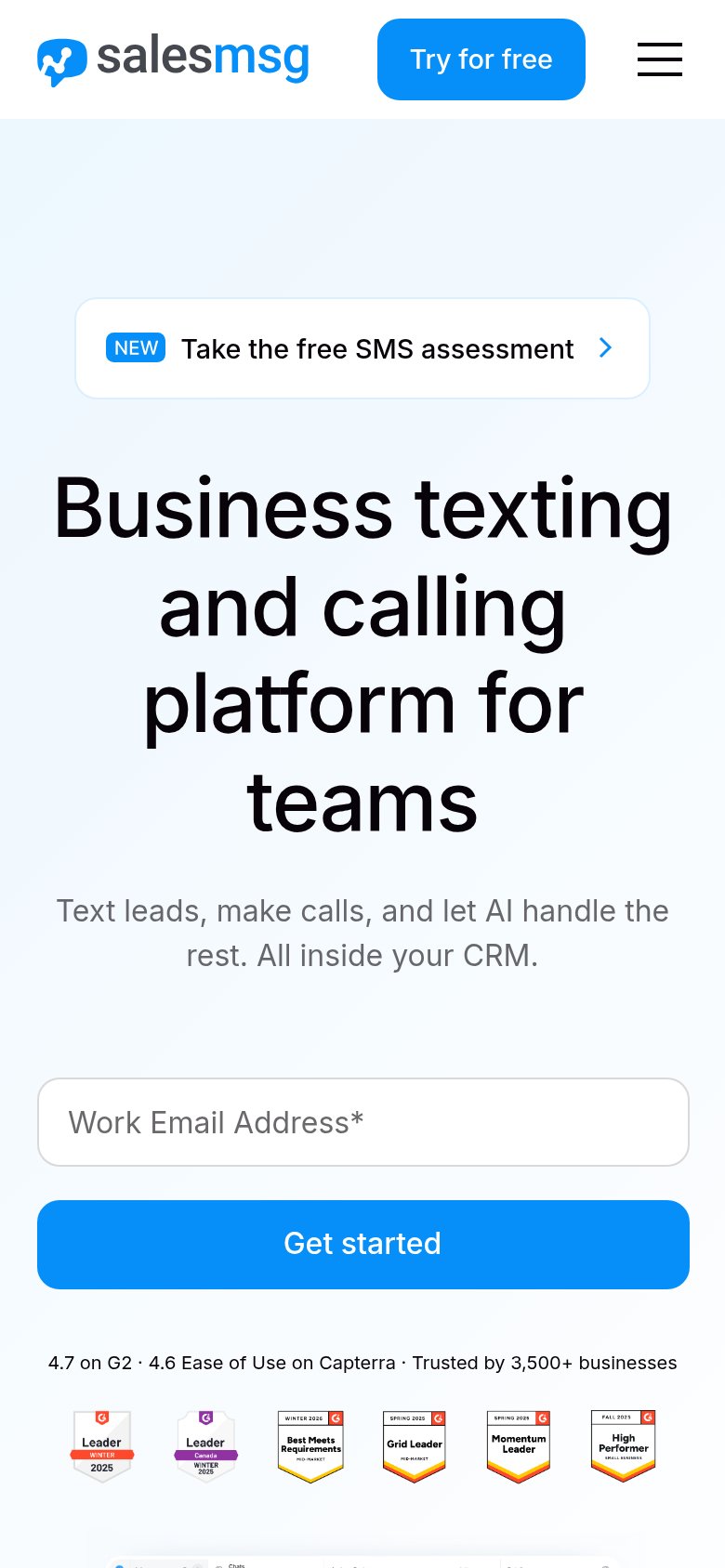 Salesmsg mobile capture for Mobile web