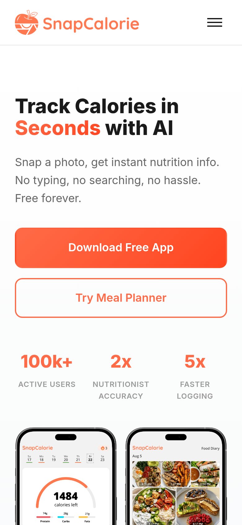 SnapCalorie mobile capture for Mobile web