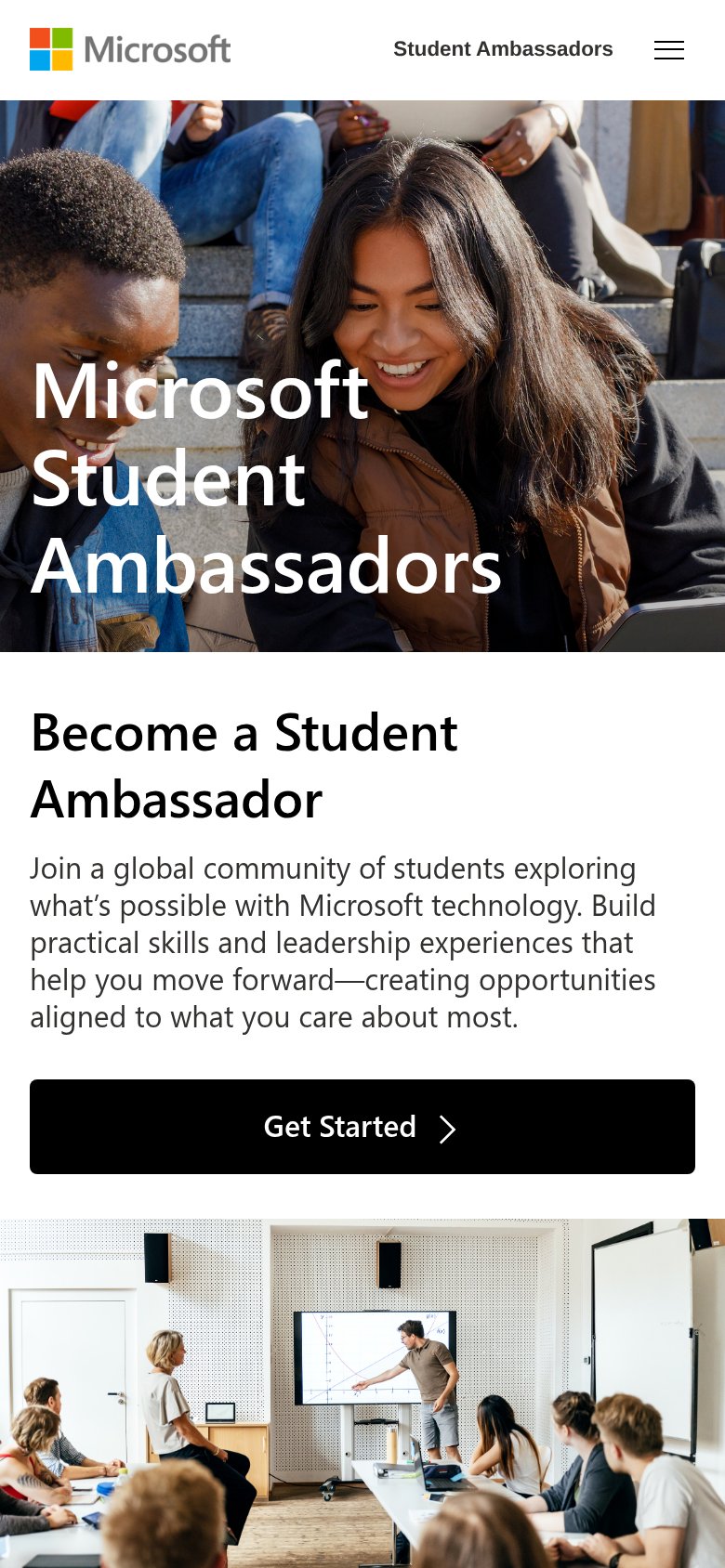 Microsoft Learn Student Ambassadors mobile capture for Mobile web