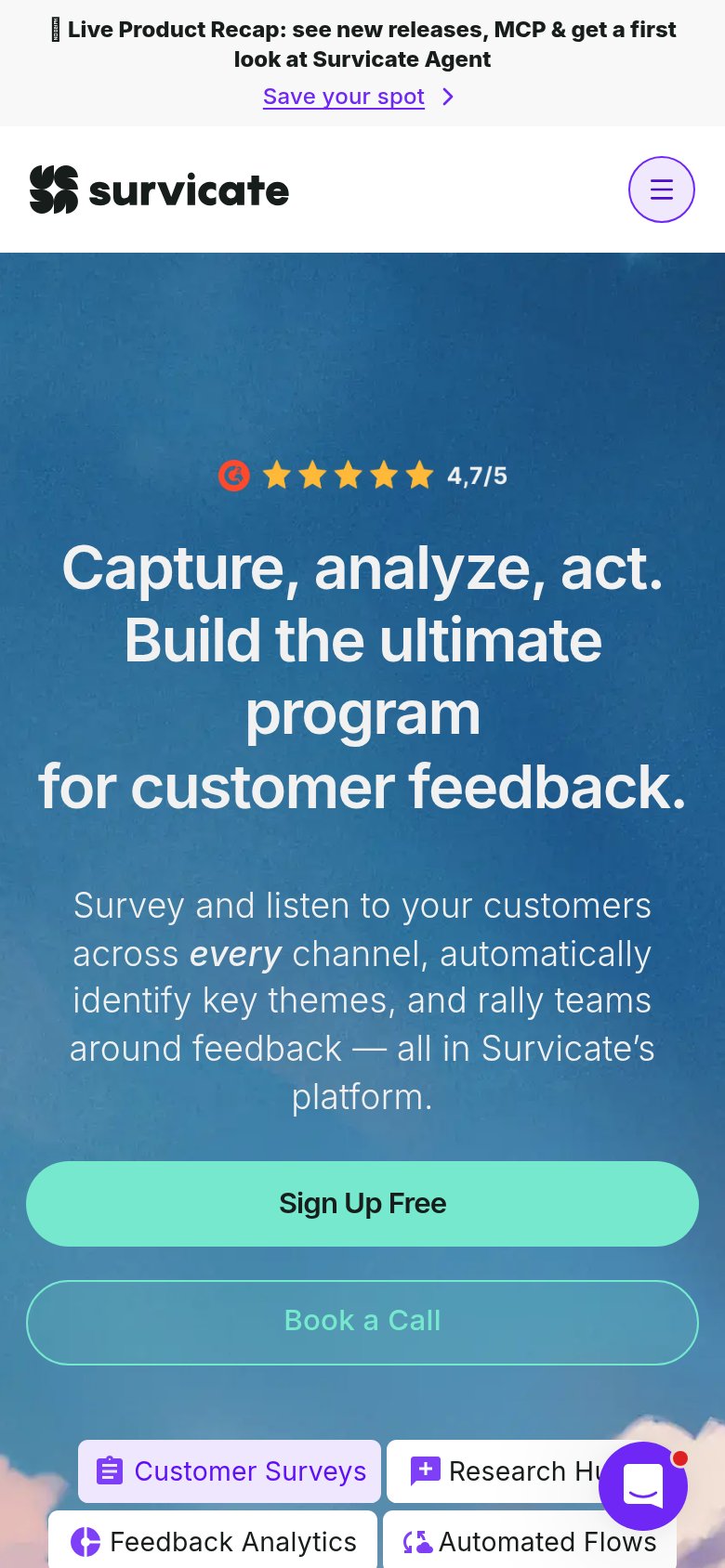 Survicate mobile capture for Mobile web