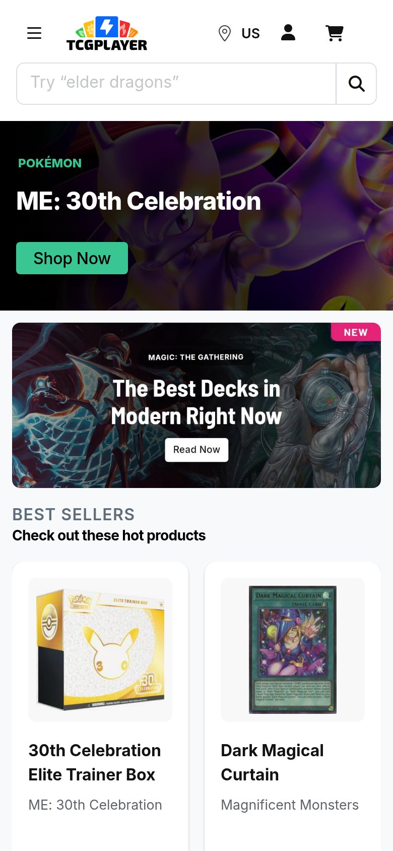 TCGplayer mobile capture for Mobile web