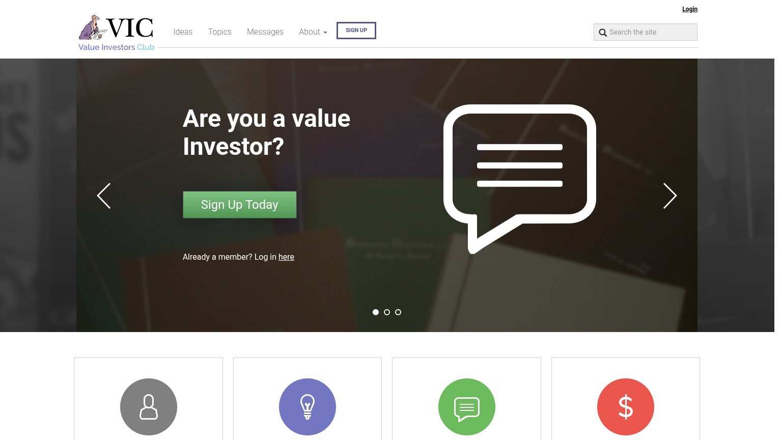 Value Investors Club desktop capture for Information hierarchy