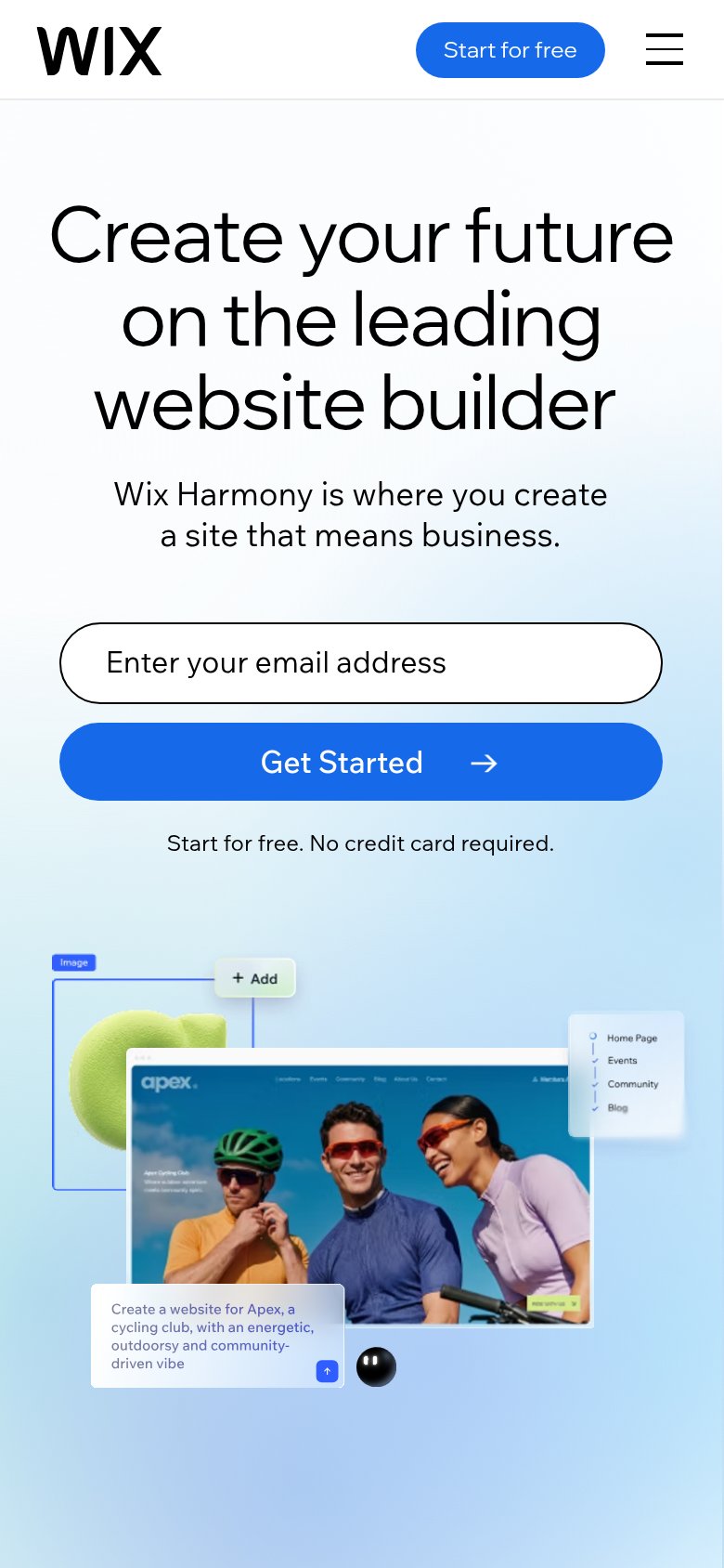 Wix (AI website builder) mobile capture for Mobile web
