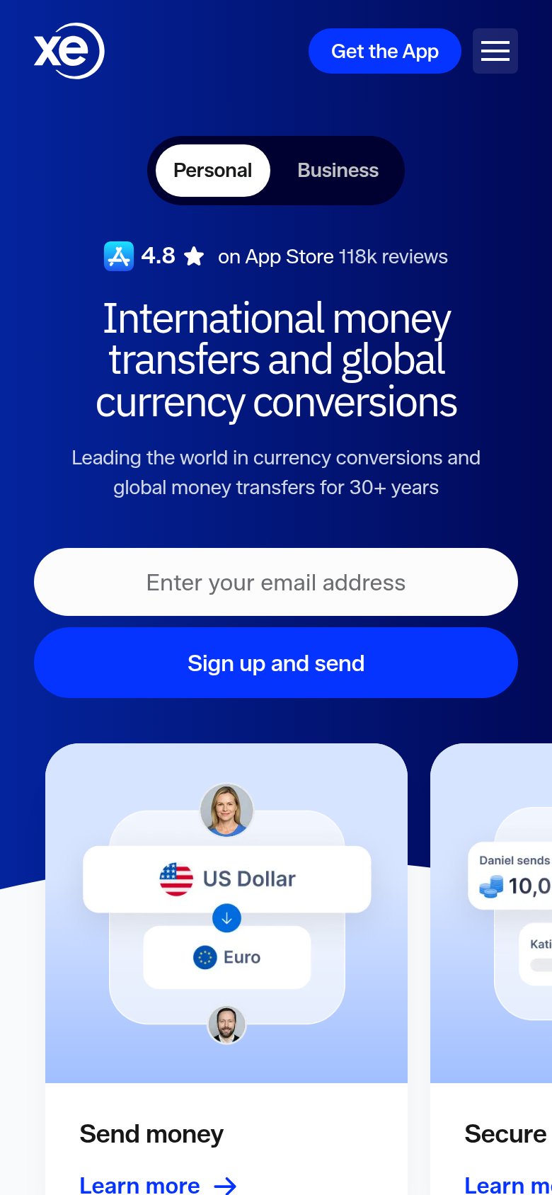 Xe Money Transfer mobile capture for Mobile web