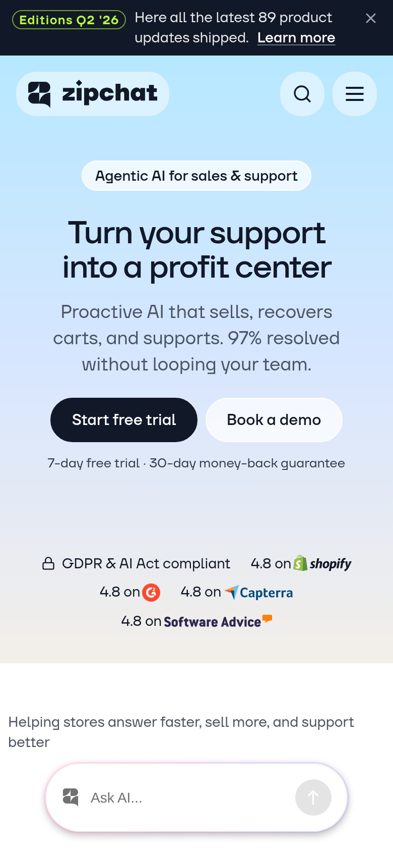 Zipchat AI mobile capture for Mobile web